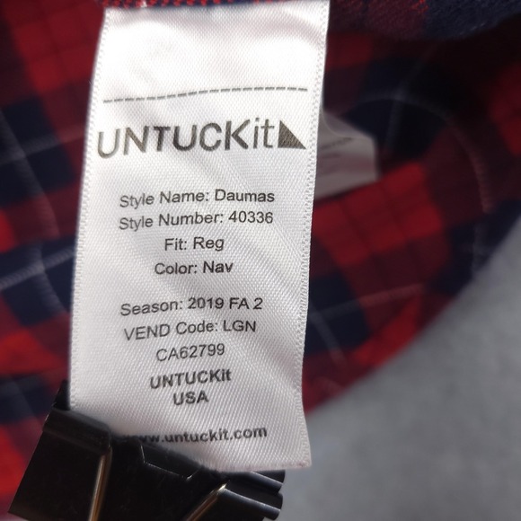 UNTUCKit Shirt Mens Large Red Navy Plaid Daumas Flannel Long Sleeve Button Up - Picture 5 of 11